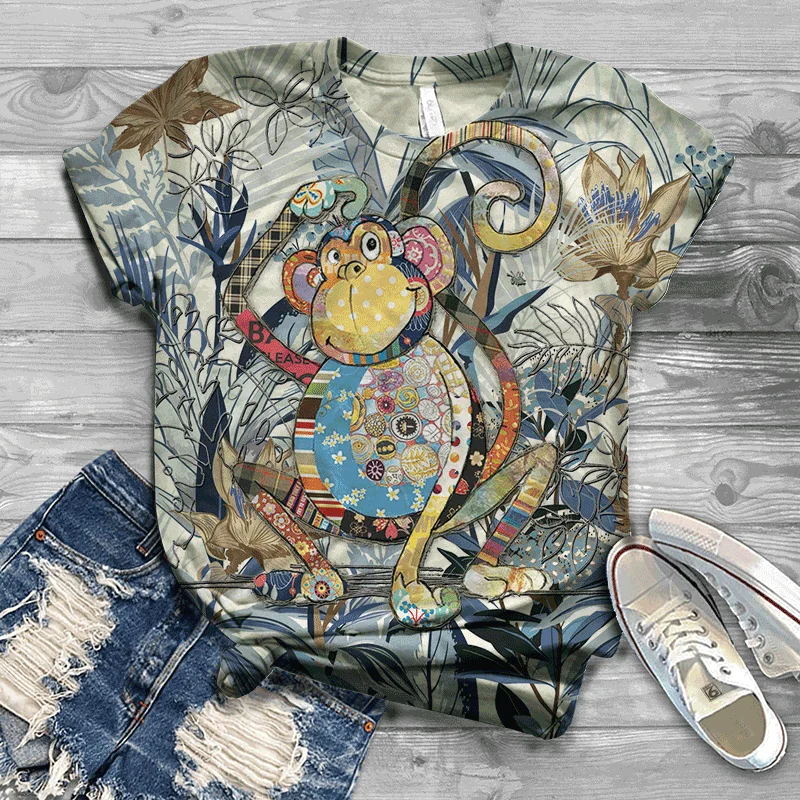 

2021 Ladies T-shirt Trendy Comfortable Soft Plus Small Size Large Size Printed Short Sleeve Cartoon O-Neck Top Ladies