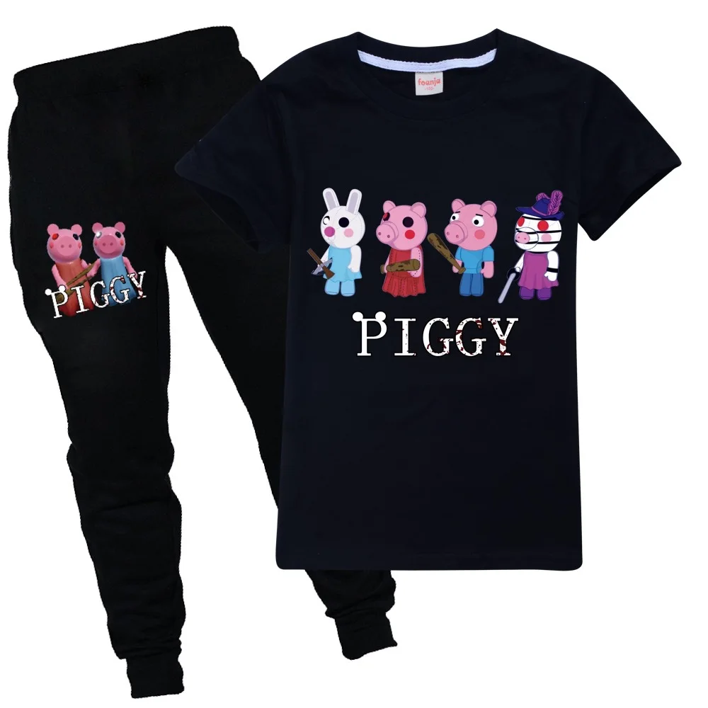 

Спортивный костюм для девочек и мальчиков Sunmer ROBLOXing piggy с мультяшным рисунком, комплект из 2 предметов, спортивные костюмы, комплекты детской...