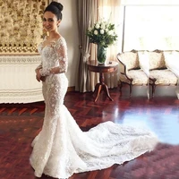 modern elegant mermaid long sleeve bridal wedding gowns illusion o neckline appliqued floral wedding dresses for bride slim