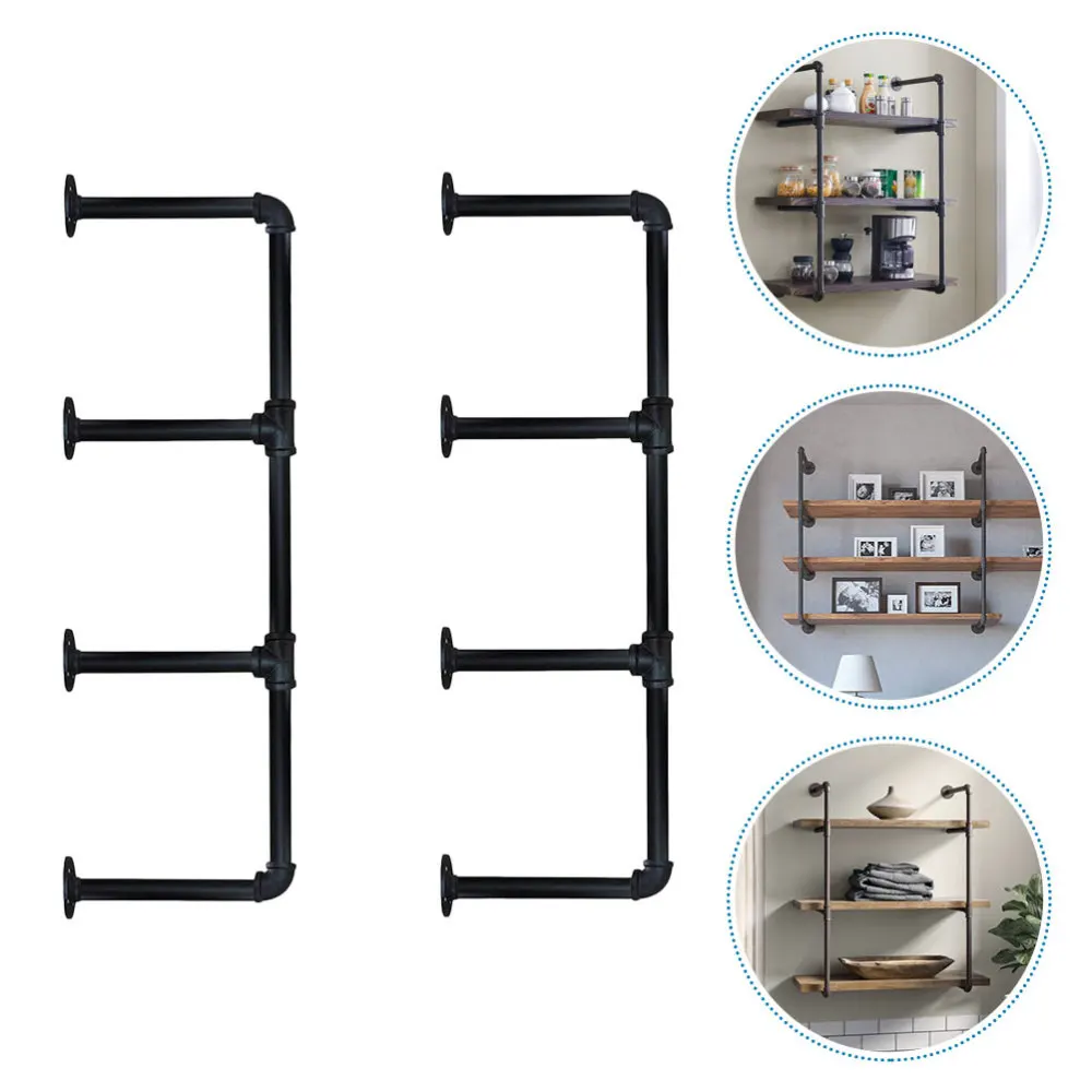 

2Pcs Durable Iron Storage Racks Retro Iron Pipe Racks Home Use Racks Black