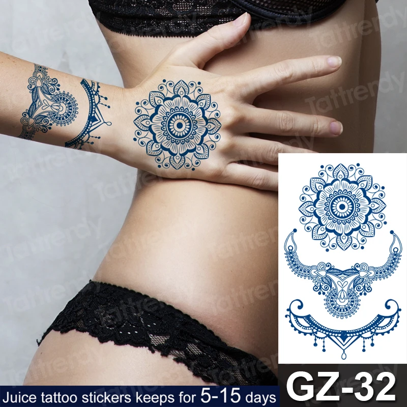

Waterproof Temporary Juice Ink Sticker Design Indian Henna Flower Mehndi Fruit Gel Marlon bracelet Long Lasting Tattoo Men Women