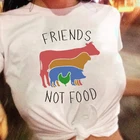 Футболка женская с коротким рукавом, с рисунком из натурального вегетарианского мультфильма Friends not food Harajuku, Вегетарианская футболка