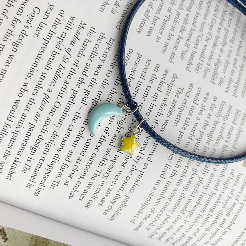 

Ckysee Korean Version Of S925 Sterling Silver Mini Fashion Star And Moon Series Blue Wax Rope Bracelet For Women Birthday Gift