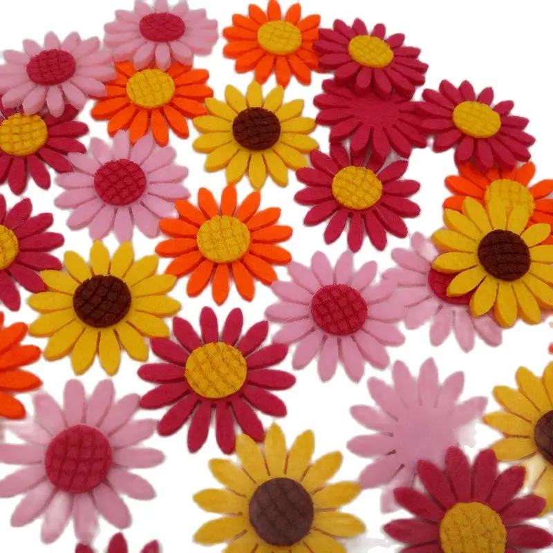 

Dia.3.8cm 80pcs/lot Mix Colors Handmade Sunflower Patches Felt Flower Felt Accessories for DIY Scrapbooking