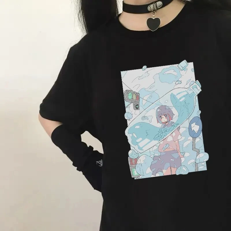 

women's t-shirt Japanese short-sleeved female summer Korean style loose top Water bottle girl print women's t-shirt y2k Kawaii