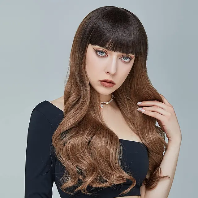 brown wig bangs