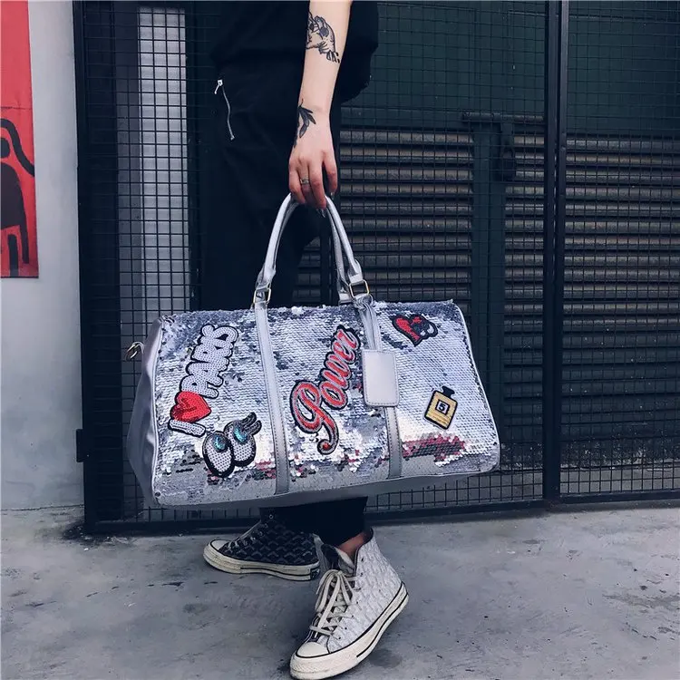 Fashion Casual Sequined Letters Women's Single-Shoulder Crossbody Bag Handbag Large Capacity Outdoor Travel Bag