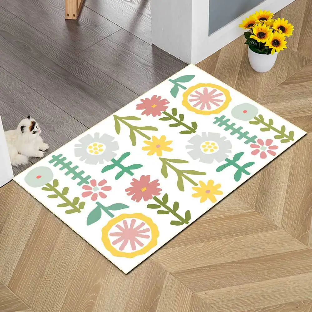 

Soft Carpets For Living Room Nordic Geometric Cute Cartoon Flower Rugs Beige Black Printed Pattern Floor Mat Bedroom Bedside Rug