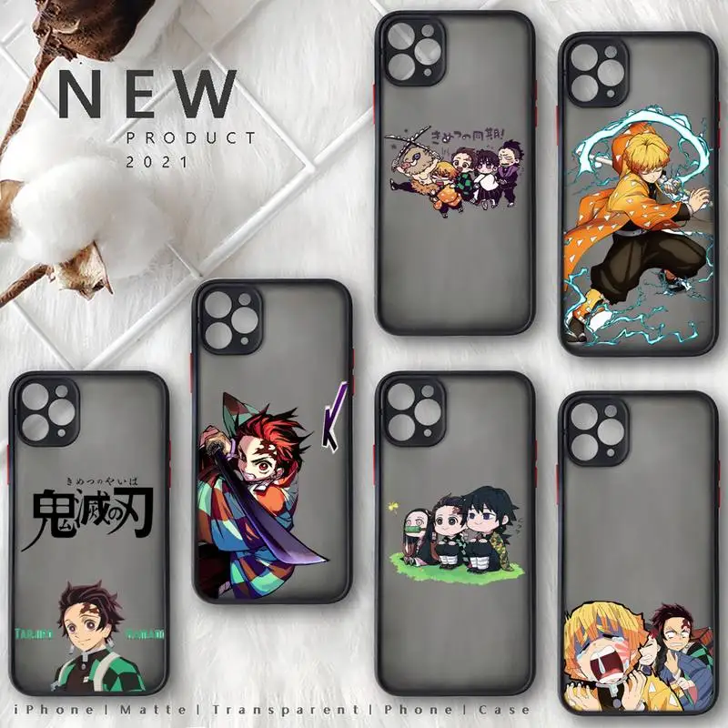 

Anime Demon Slayer Phone Case For iphone 12 11 8 7 plus mini x xs xr pro max matte transparent cover