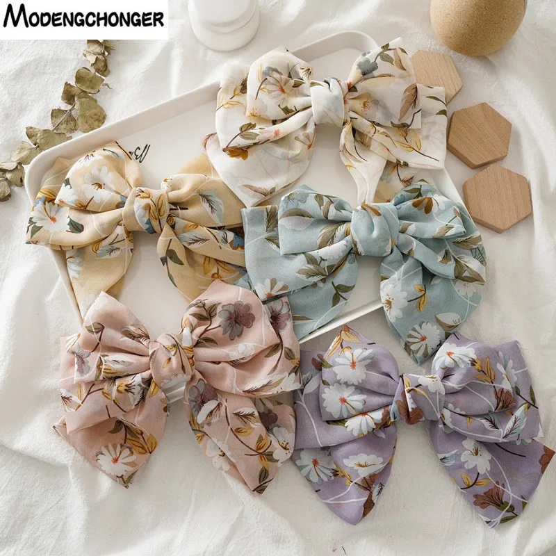 

1 PCS Hair Barrette Floral Hairgrips Big Large Bow Hairpin For Women Ladies Chiffon Flower Hair Clips Hair Accessories Handmade