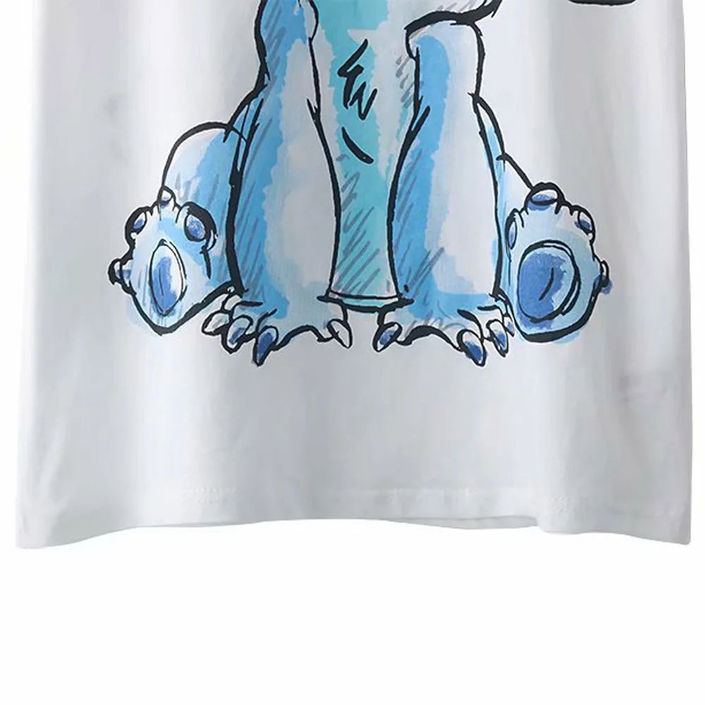 

Disney T-Shirt Chic Fashion Stitch Little Monster Cartoon Print Women T-Shirt O-Neck Pullover Short Sleeve Cotton White Tee Tops