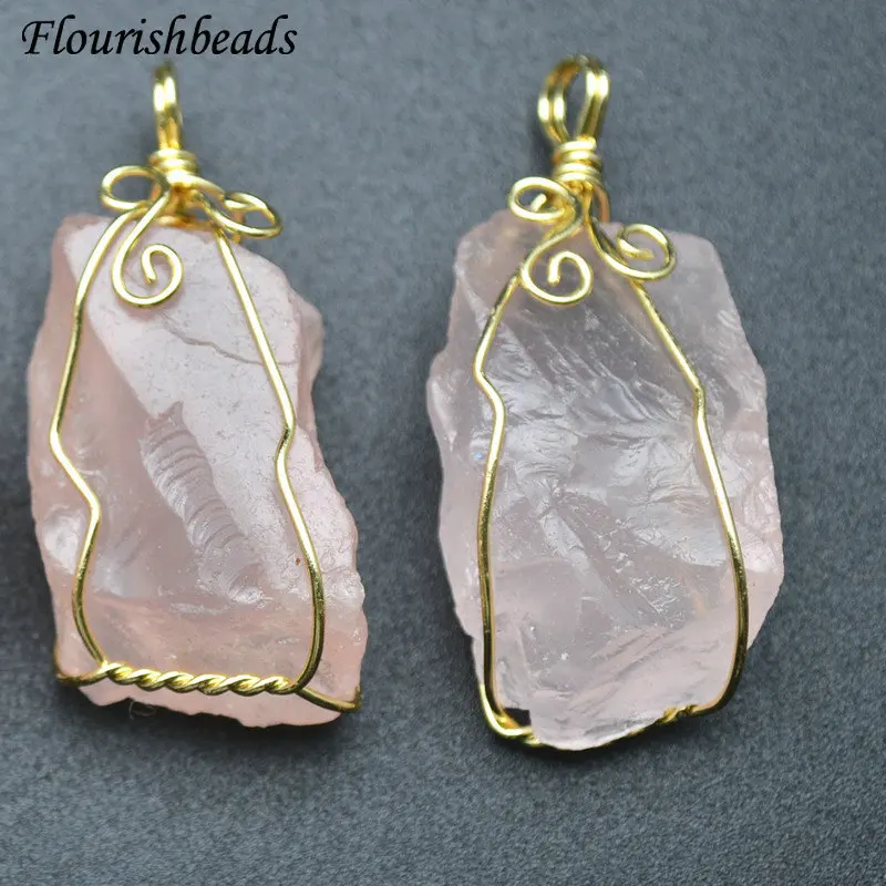 Rough Natural Rose Quartz Irregular Shape Winding Pendant Healing Mineral Gemstone Girlish DIY Gift Necklace Makings | Украшения и