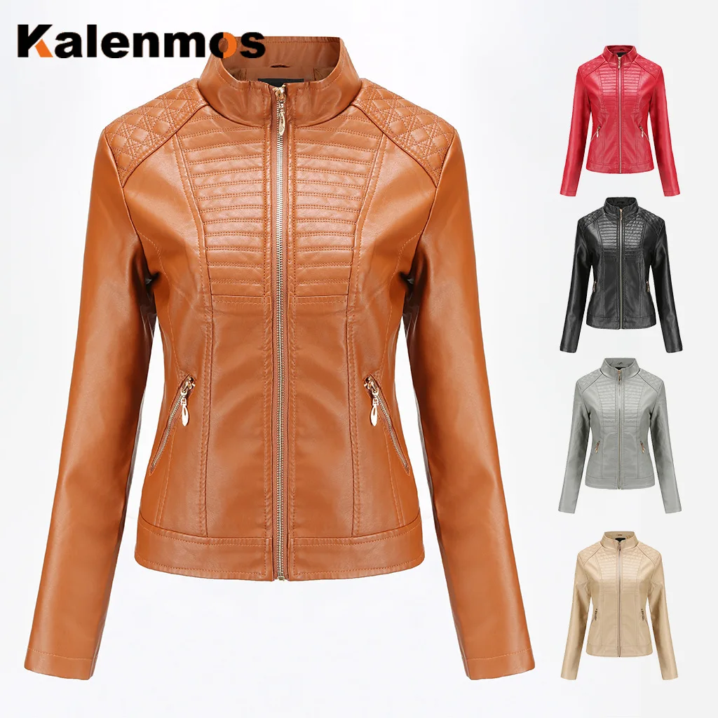 

Женская кожаная куртка, повседневная мотоциклетная куртка из искусственной кожи с длинным рукавом, новинка 2020, весенне-осенняя одежда, Женс...