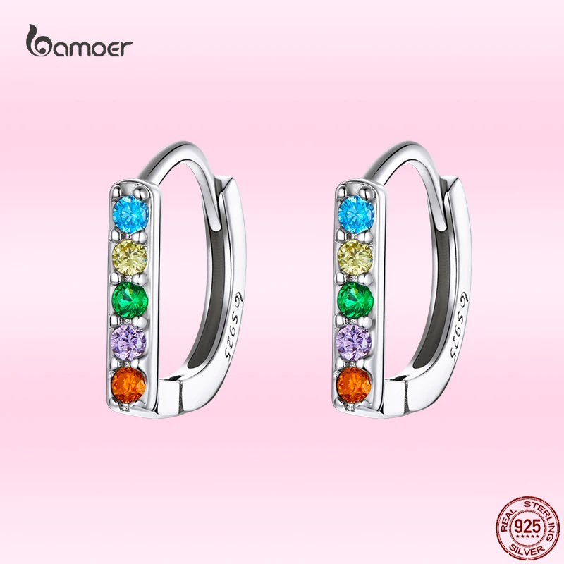 

Bamoer Exquisite Colorful Zircon Earrings 100% 925 Sterling Silver Hypoallergenic Ear Studs for Women Luxury Wedding Jewelry