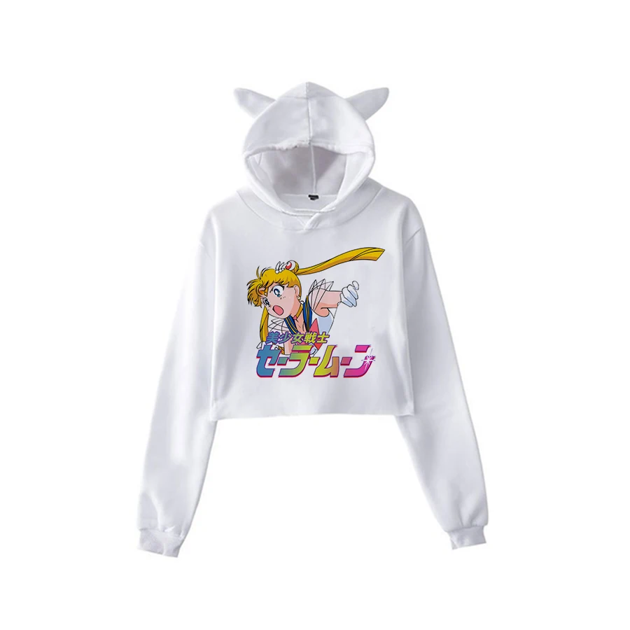 Сейлор Мун Харадзюку Толстовка корейский стиль ulzzang kawaii 90s мультфильм одежда пуловеры новые негабаритные с капюшоном уличная