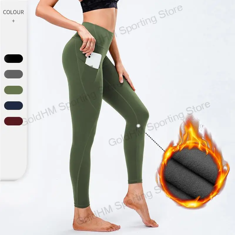 

Женский плюшевый спортивный костюм, бесшовные зимние спортивные штаны для бега, Колготки с высокой талией, теплые брюки для фитнеса, теплые ...