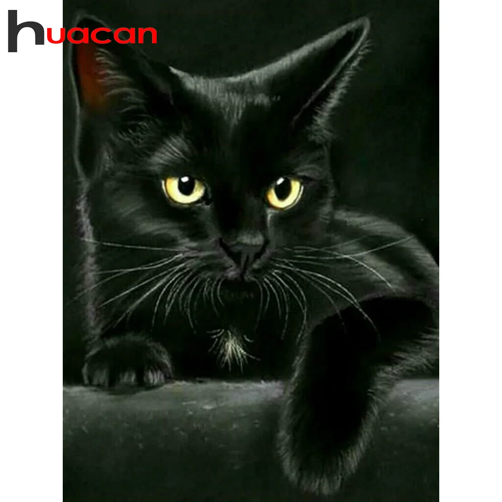 Алмазная живопись Huacan вышивка крестиком с черным котом украшение для дома