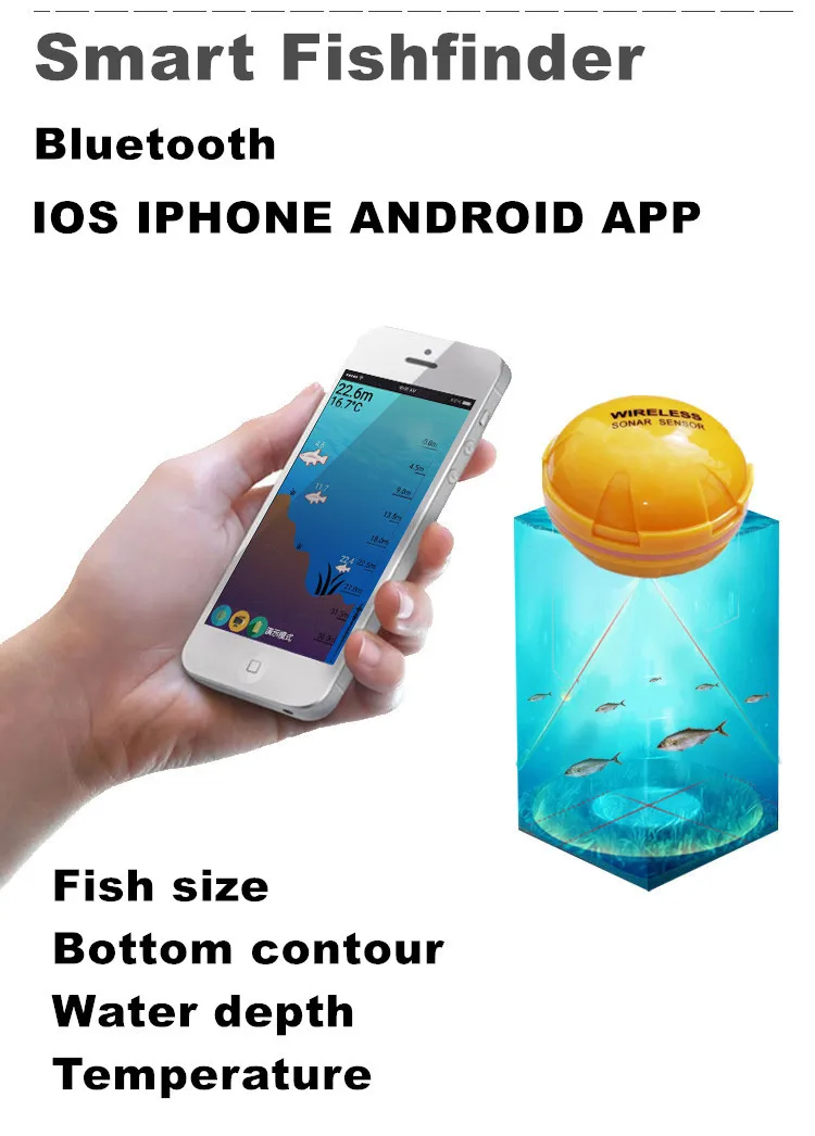 Erchang XA02 Echo Sounder Portable Wireless Fish Finder Sonar 30m/160ft Detector Fishing Alarm IOS&ampAndroid Russia Warehouse | Спорт и