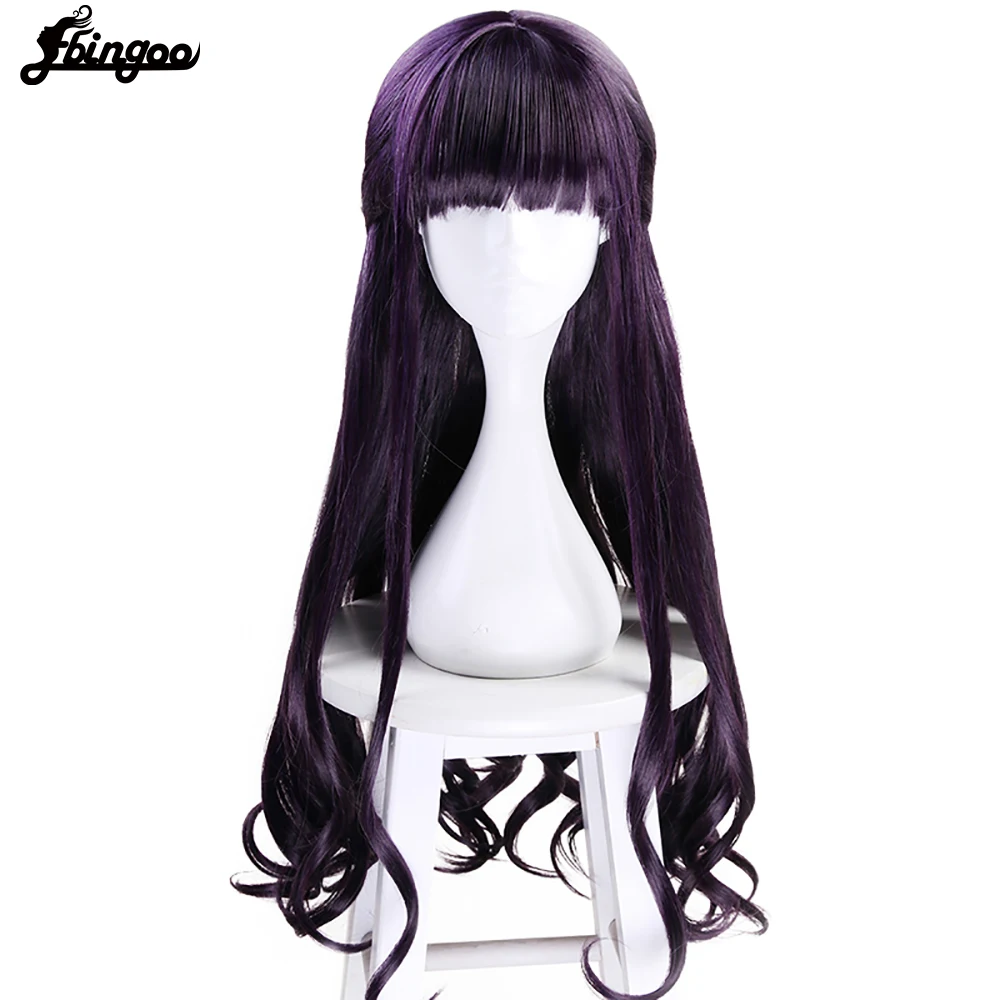 

Парик Ebingoo для косплея Женский, чёрный длинный синтетический, с натуральными волнами, Сакура, с челкой, для Хэллоуина
