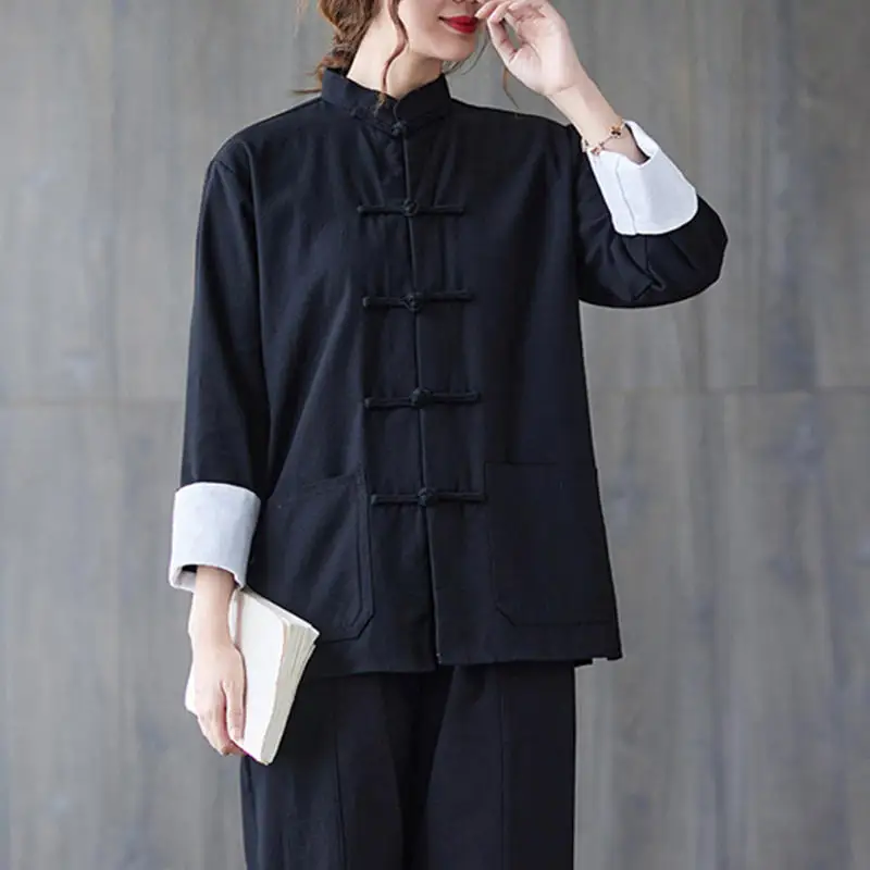 Рубашка из хлопка и льна в китайском стиле для мужчин женщин куртка Кунг-фу ретро