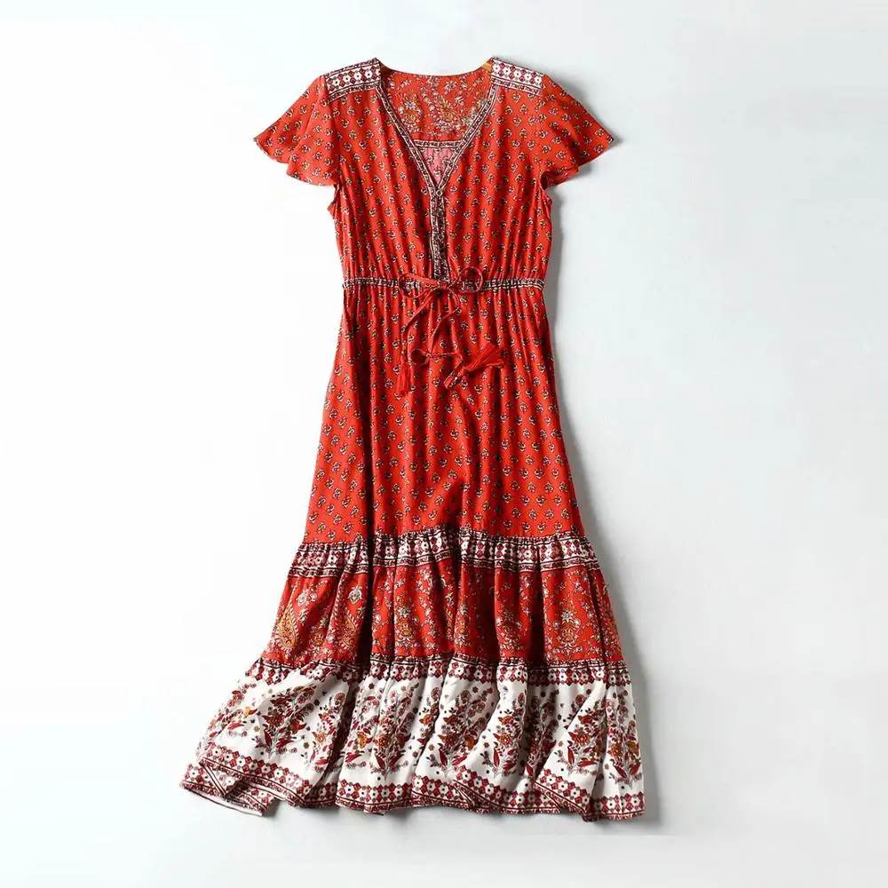 Женское платье миди с цветочным принтом TEELYNN длинное сексуальное богемное v