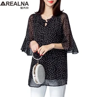 elegant womens shirts fashion woman blouses 2022 polka dot chiffon tunics puff long sleeve clothing black shirt oversized tops