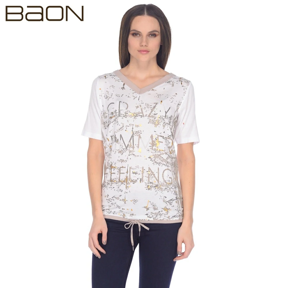 Женская футболка с золотистым принтом Baon B238088|Футболки| |