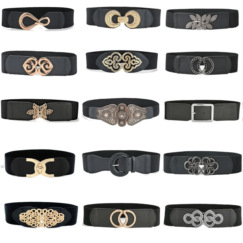 

Retro Fashion Women Belts Corset Elasticity Waist Strap Design Buckle All-Match Coat Black Ladies Wide Harajuku Waistband