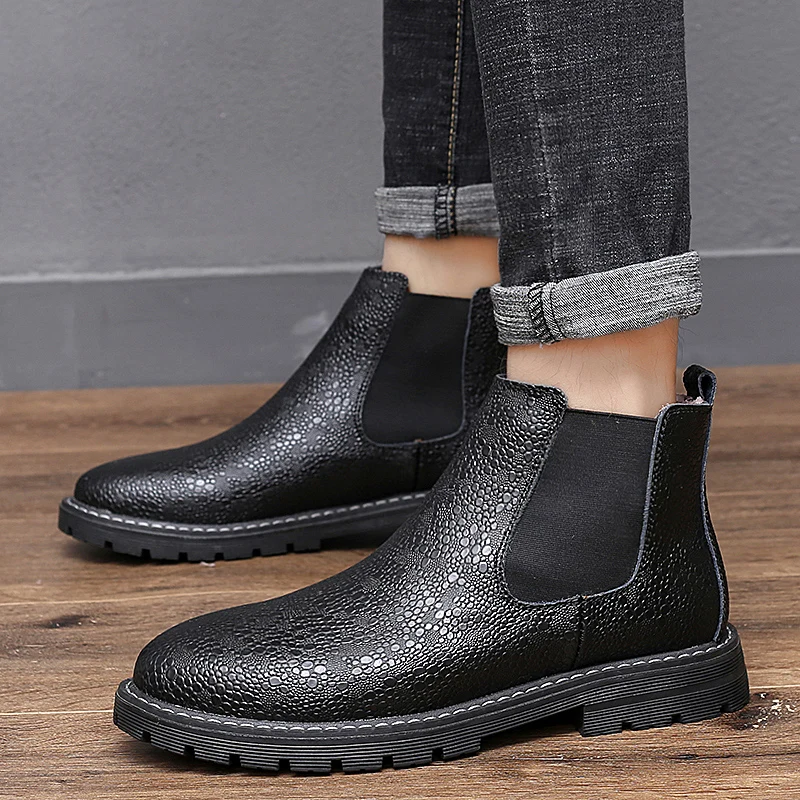 

Men ankle Boots Fashion High-top genuine Leather Shoes Autumn Winter plush warm snow Boots Men outdoor fashion Martin Boots men