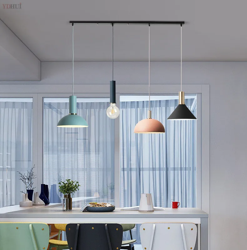 Скандинавская простая Подвесная лампа E27 для бара цветной подвесной светильник