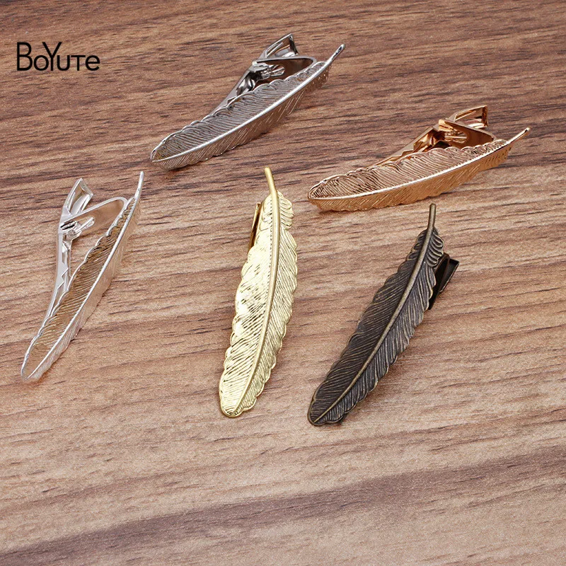 

BoYuTe (10 Pieces/Lot) 12*53MM Metal Brass Feather Tie Clips Fashion Men's Clothing Accessories Wholesale