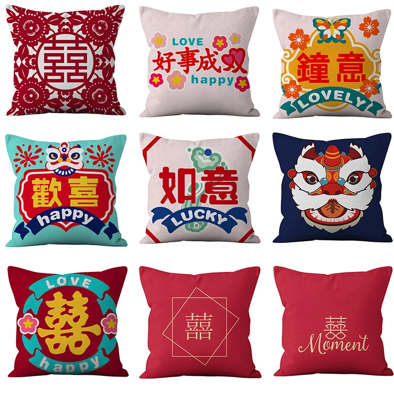 

45*45cm Chinese Style Printed Pillowcase Comfortable Short Plush Cushion Cover Pillowcase Skin-friendly Home Textile Products