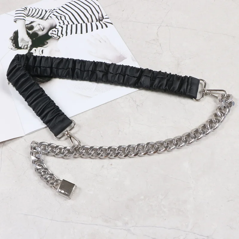 

Elastic silver chain belt ladies dress chain belt elastic belt ladies high quality easy-to-wear jacket ceinture femme lock metal