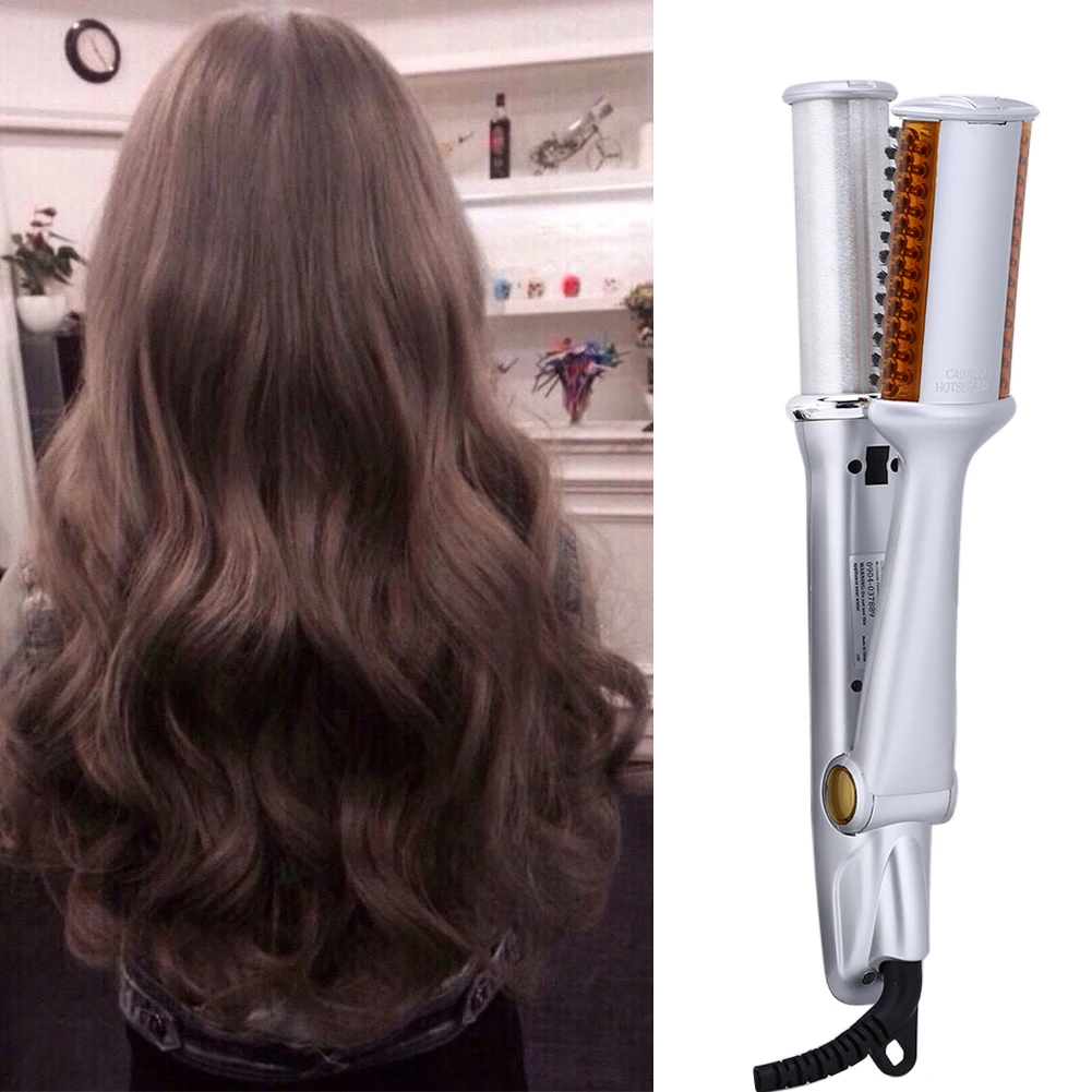 

2 in 1 Hair Curler and Straightener Wand Twist Electric Curling Adjustable Temperature Roll Hair Styler Hot Comb Brush