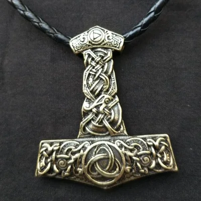 leather chain bronze Odins Ворон славянский Коловрат Руна викингов бусы ожерелье мужские ювелирные изделия Молот Тора мьельнир молоток амулет Руна Подвески с узором из узлов Прямая поставка - Окраска металла: leather chain bronze
