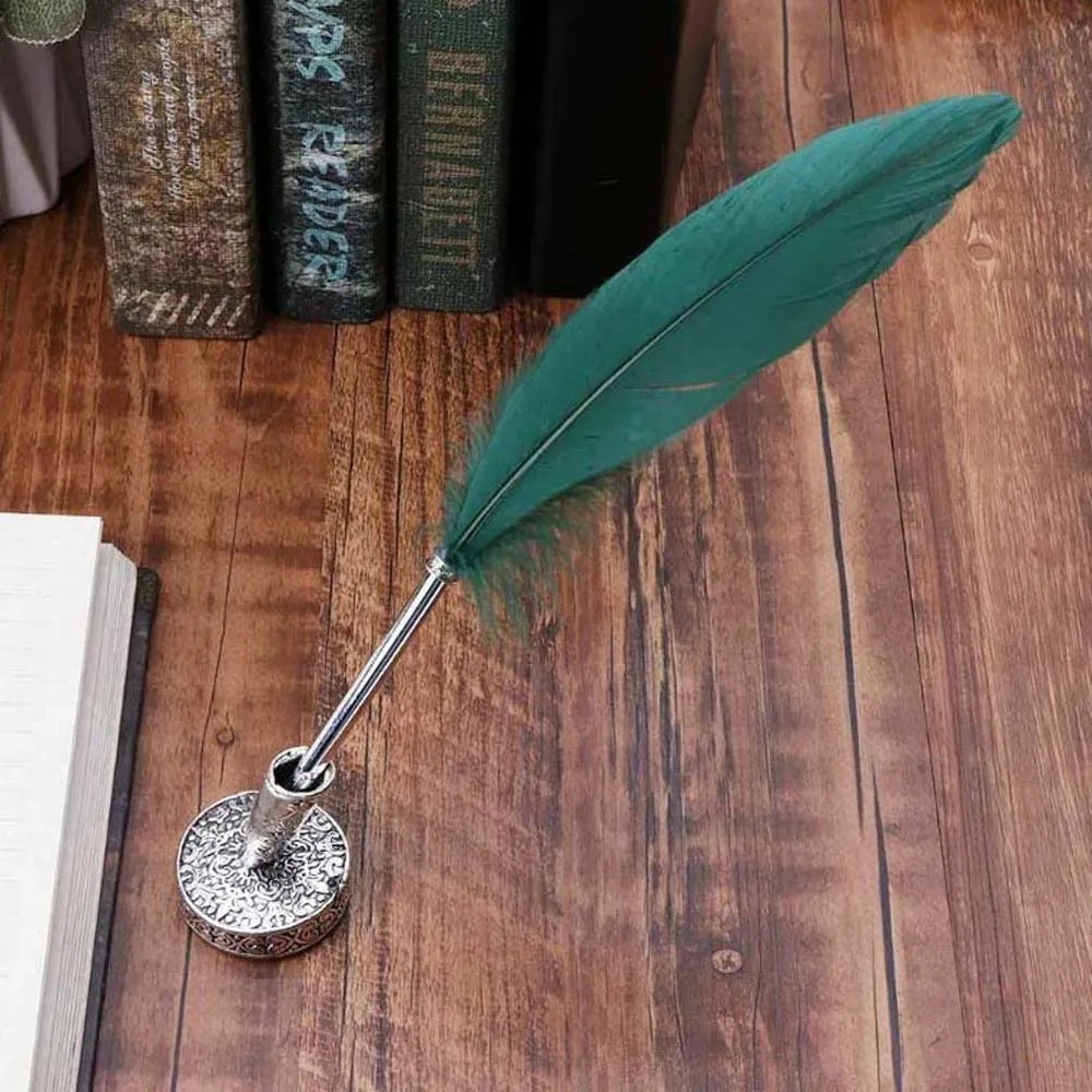 

Vintage Feather Pen Stand Metal European Style Round Pen Holder Fountain Pen Organizer Accessories Stainless Steel Teacher Gifts