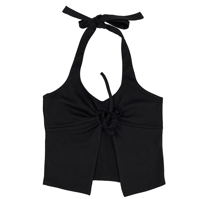 

Sexy suspender vest summer new solid color open back open belly Black Slim fitting sling with waistcoat inside