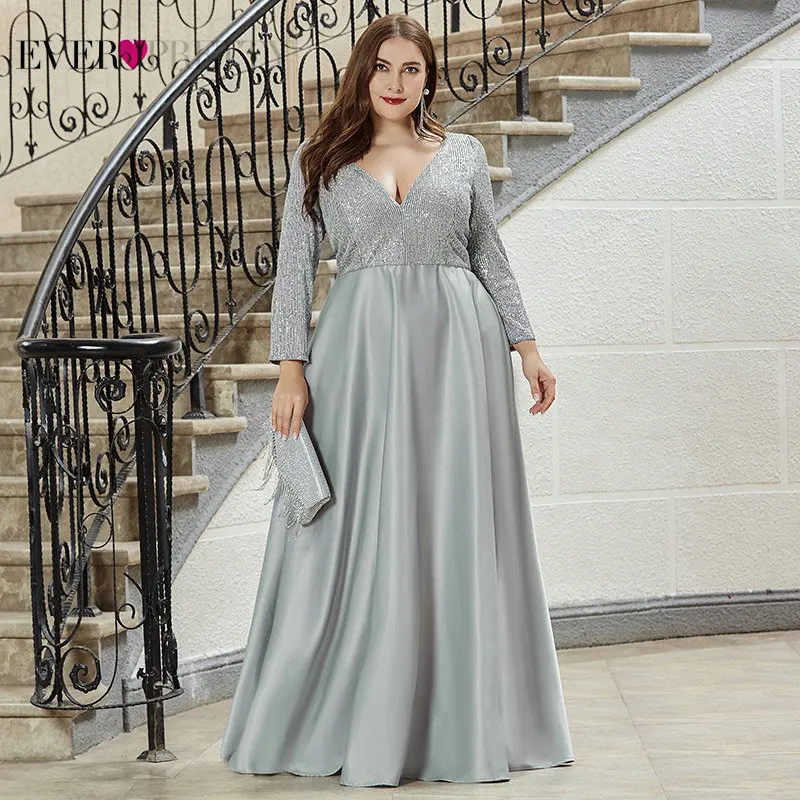 

Sequined Prom Dresses Long Ever Pretty A-Line Deep V-Neck Full Sleeve Elegant Evening Party Gowns Vestido Noche Elegante 2020
