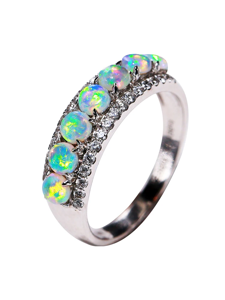 

Moon God Sofia Ice Fall Australia Opal Ring Female 18K Platinum Diamond Fire Color Bright Colorful