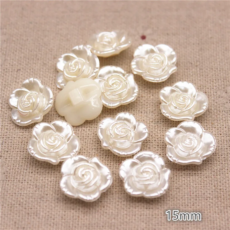 50PCS 15mm Resin ABS Ivory/White Pearl Flower Shank Button Clothing Accessories For Sewing Scrapbooking Garment DIY - купить по