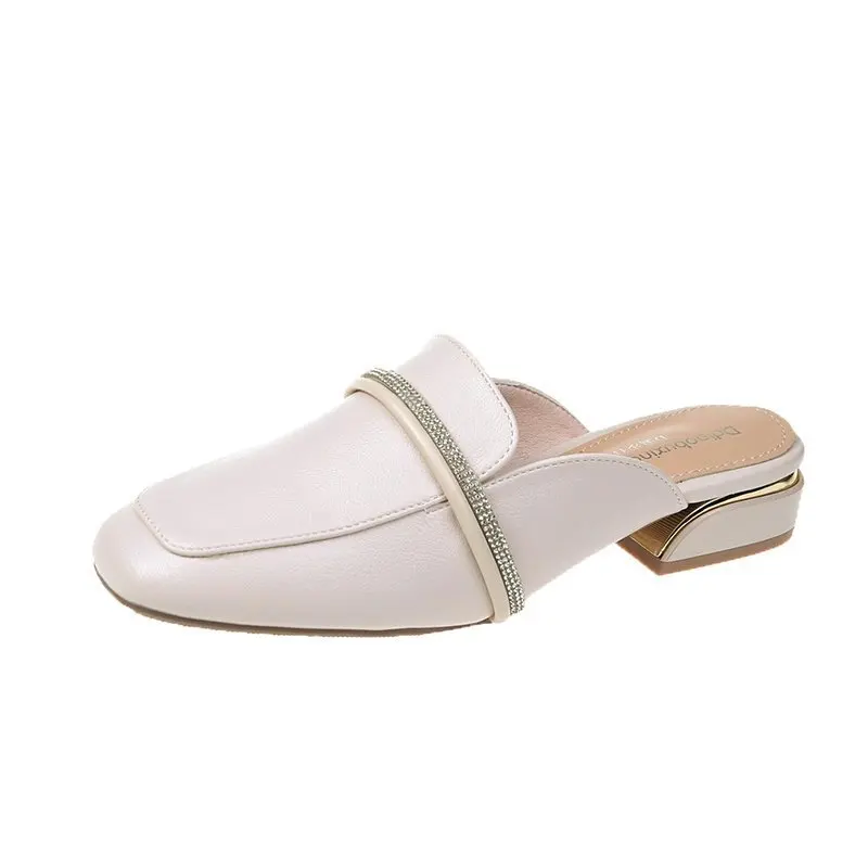 

Shoes Woman 2021 Slippers Casual Square Toe Low Pantofle Glitter Slides Luxury New Cover Soft Jelly Flat Summer Fashion Crystal