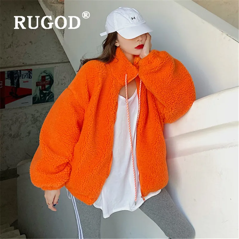 Женская толстовка с воротником-стойкой RUGOD оранжевое кашемировое пальто