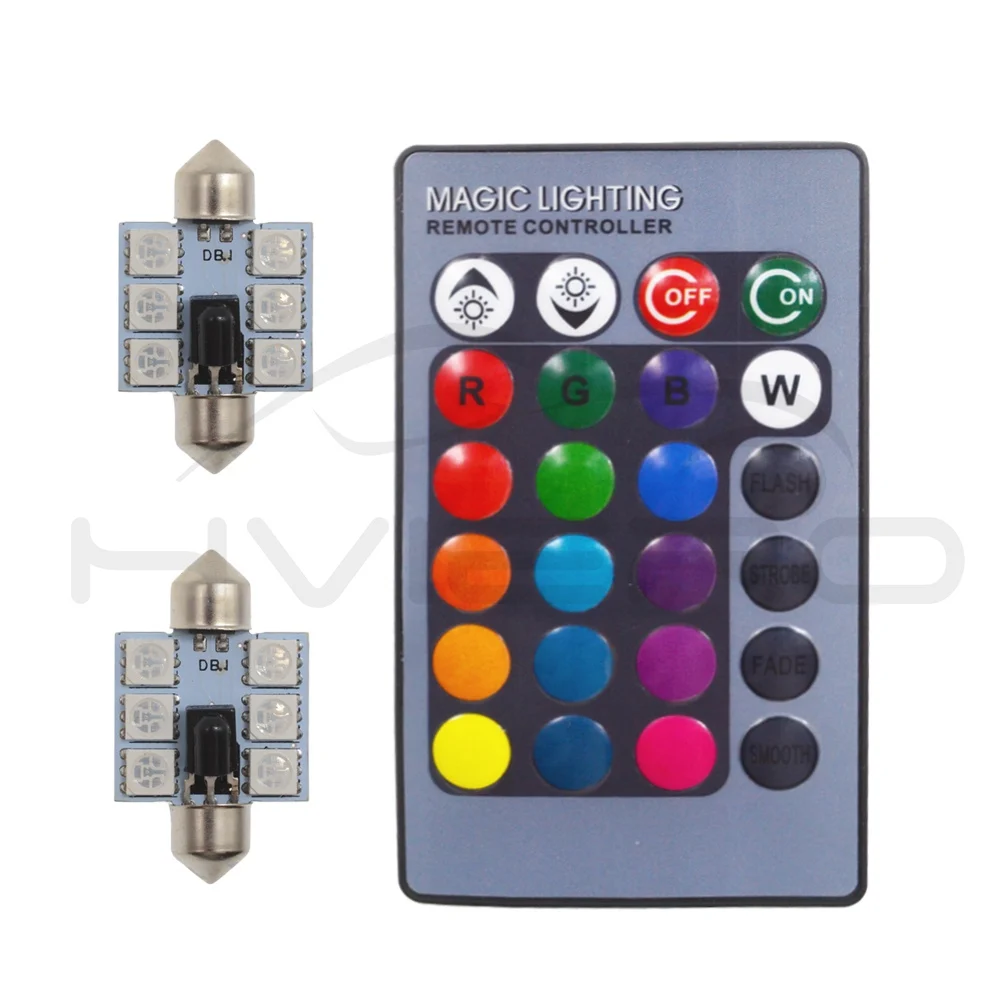 2 шт. RGB светодиодные лампы светильник AC/DC 12V C5w 36 мм 5050 6SMD купол с фестонами Авто