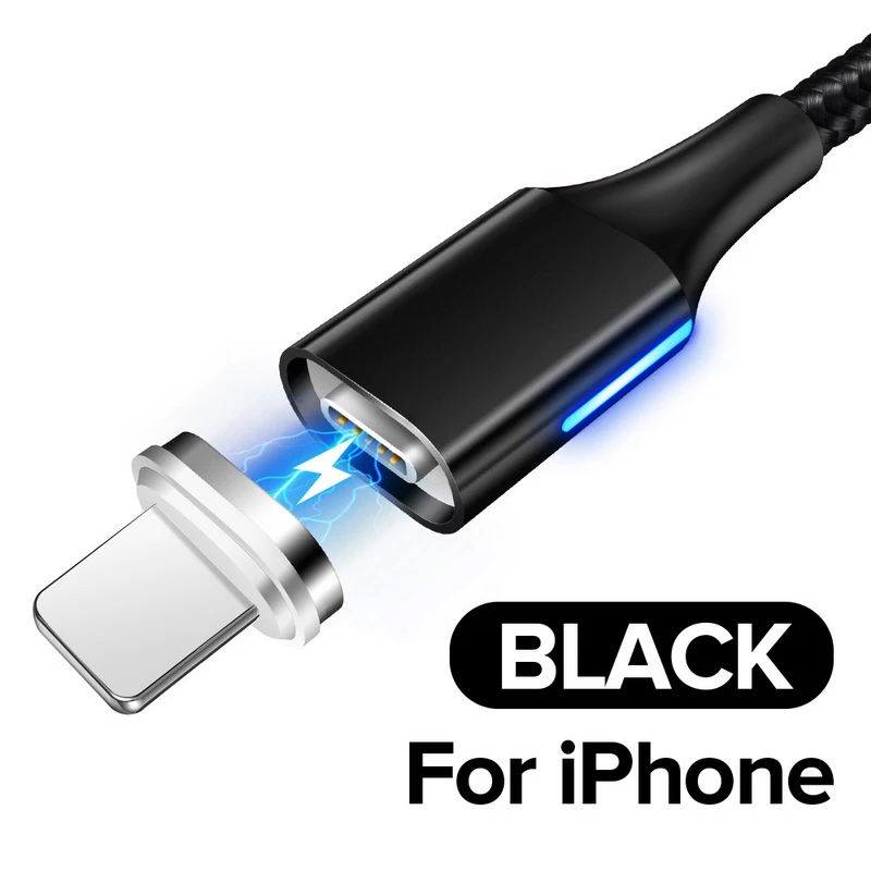For iPhone Black Магнитный кабель GETIHU 2 м для быстрой зарядки 3,0 Micro USB для iPhone XS samsung Xiaomi Redmi Note 5 Pro type C зарядное устройство для зарядки телефона - Цвет: For iPhone Black
