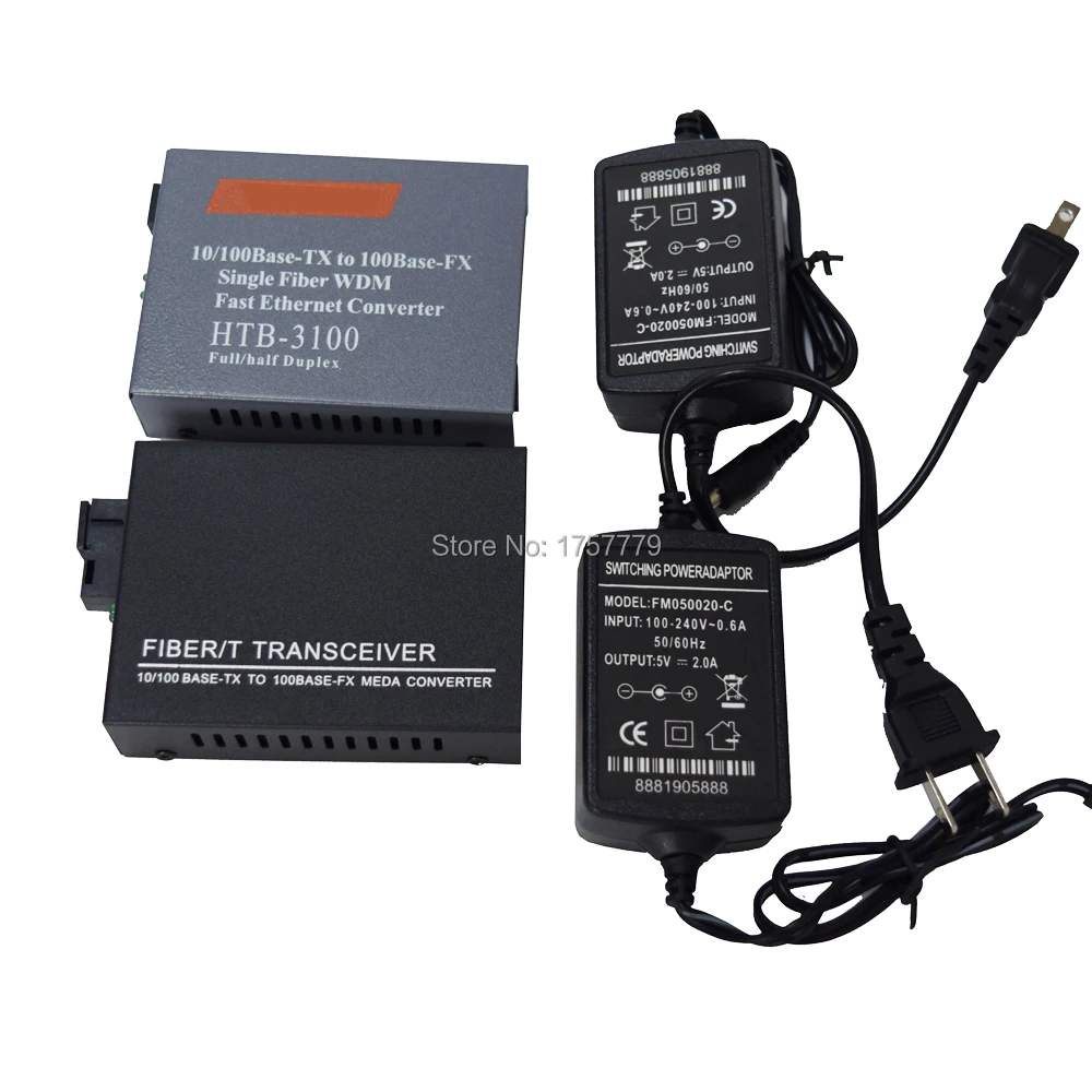 1 пара оптических волоконных медиа преобразователей 10/100M 4 RJ45 SC одноволоконных и