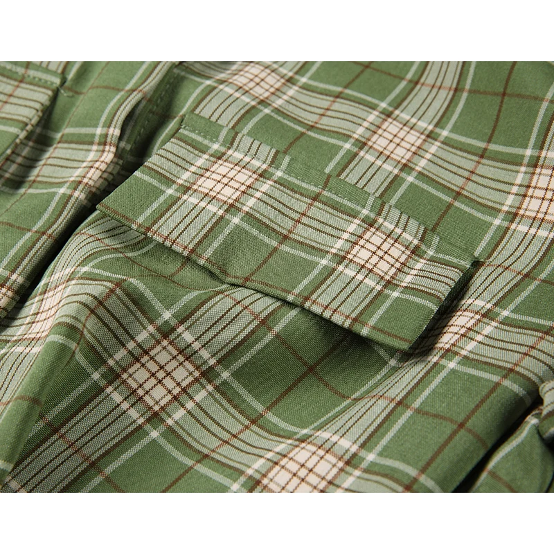 Женское винтажное платье средней длины элегантное зеленое клетчатое во