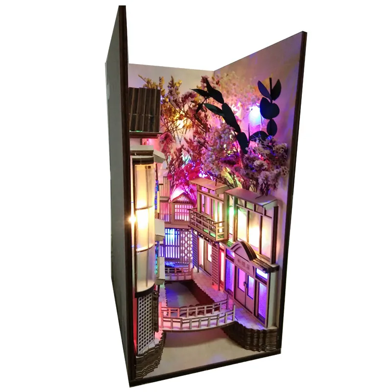 DIY Kit Wooden Alley Book Nook Ginzan Hot Springs Art Bookends Bookshelf Spirited Away Anime Gift Decor Stand Decoration | Дом и сад