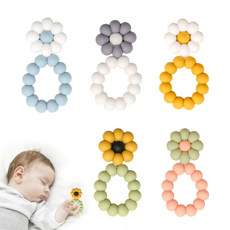 

Baby Teether Bracelet Teething Rattles Molar Toys Flower Shape Chewable Molar Pain Soothing Teething Natural Stop Sucking Thumb
