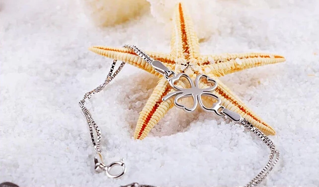 

925 clover lovers silver box chain bracelet hand chain bangle whole length 18.5cm