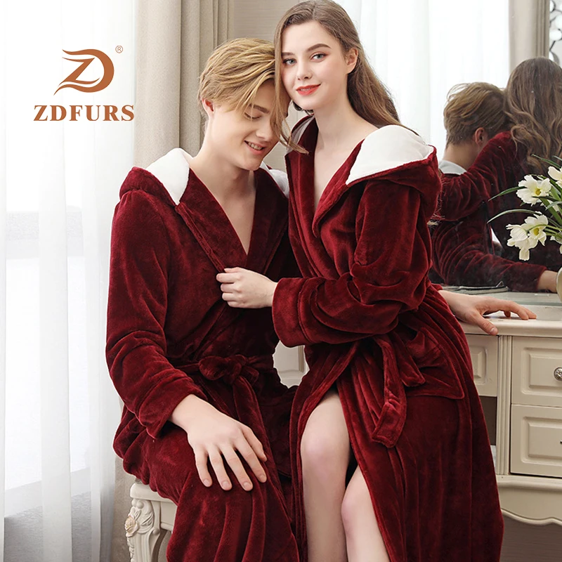 ZDFURS * 2019 зимний длинный фланелевый Халат с капюшоном размера плюс 100 кг утепленный